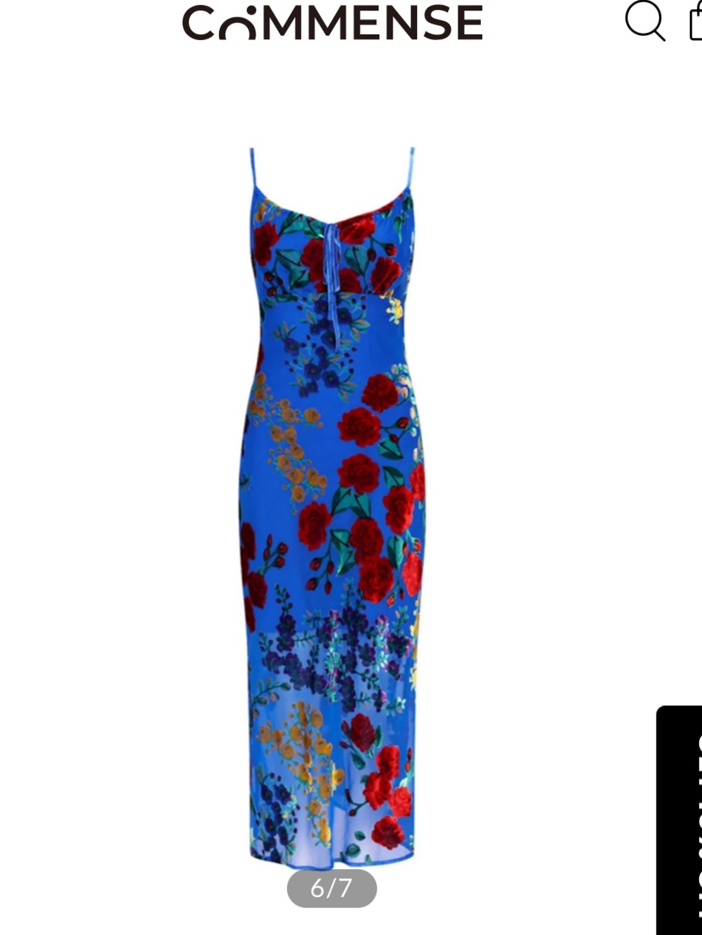 Commense Bright Blue Maxi Slip Dress with Red Floral Print